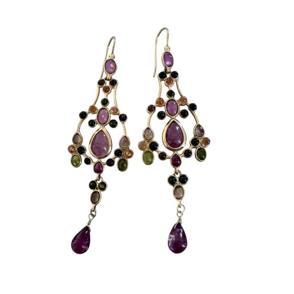 Rare Monet chandelier earrings faux tourmaline shades purple statement - Picture 3 of 7